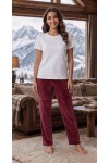 Linay Butik bordo renk Fransız kadife kumaş detaylı yumuşak kadın pijama altı ön görünümü